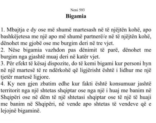 ndryshime ne kodin penal partneret me dy bashkejetese ne te njejten kohe do te denohen me burg