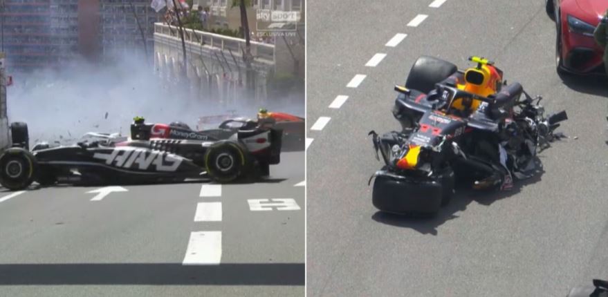 video start shokues ne garen e formula 1 aksident i rende dhe flamur i kuq i menjehershem ne monako