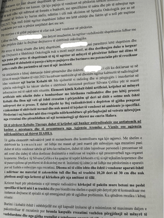 u nxor qellimisht jashte funksionit dhe pacientet me kancer dergoheshin te privati mjeku u ankua per aparaturen e kobaltit pasi nuk u mor asnje mase dha doreheqjen