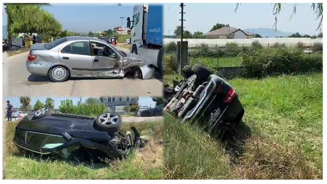 aksidenti i frikshem toyota i pret rrugen mjetit me targa gjermane ku udhetonte familja prej 4 anetaresh makina perfundon e permbysur ne kanal si eshte gjendja e tyre