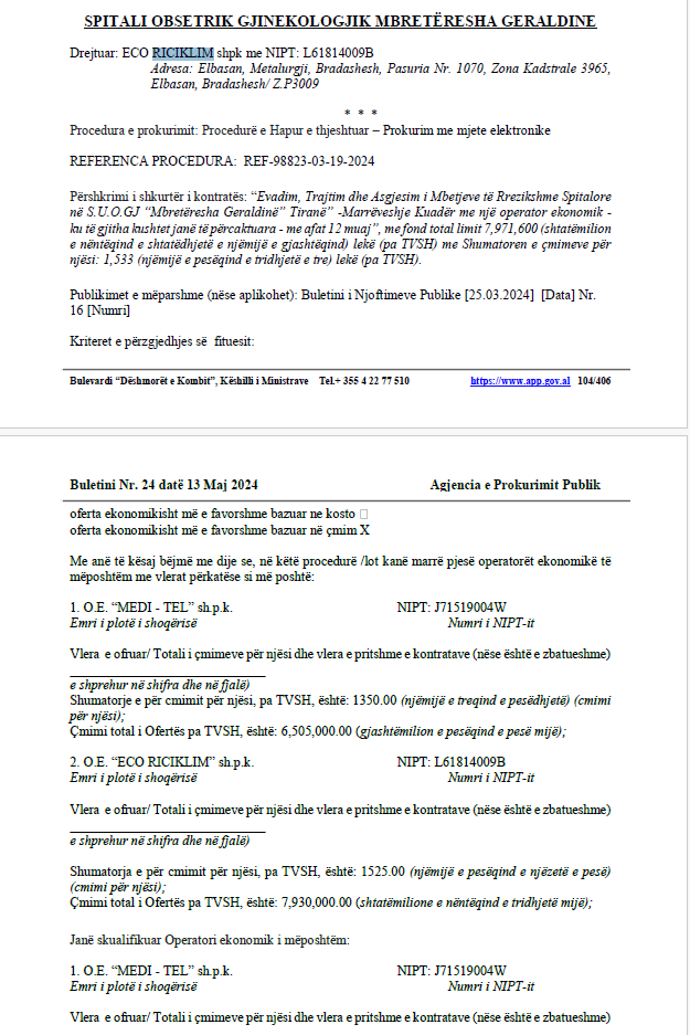 asgjesimi i mbetjeve spitalore denoncimi i pd si fitoi djali i nendrejtoreshes se qsut se 550 mije euro 5 tendera perfshi qendren spitalore nene tereza 1