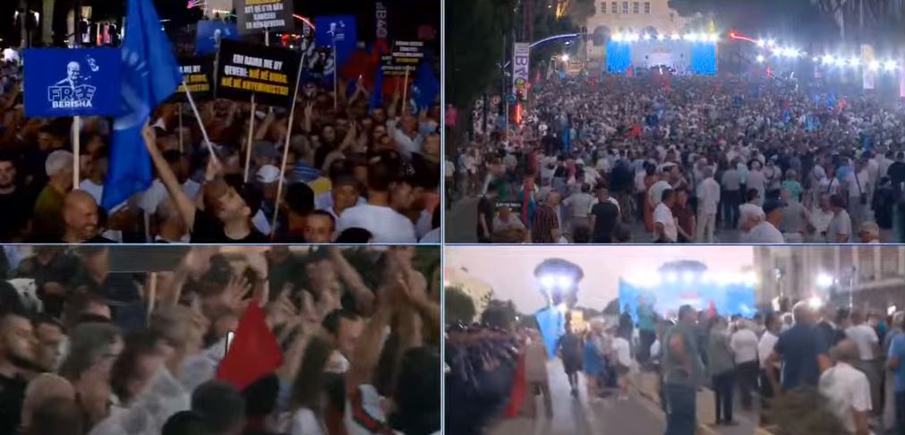 protesta e opozites berisha do i pershendese mbeshtetesit nga ekrani