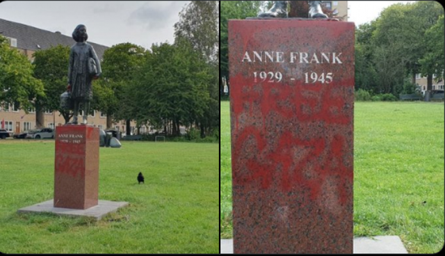 lyer me boje te kuqe gjaku demtohet per here te dyte brenda muajit statuja e anne frank ne amsterdam