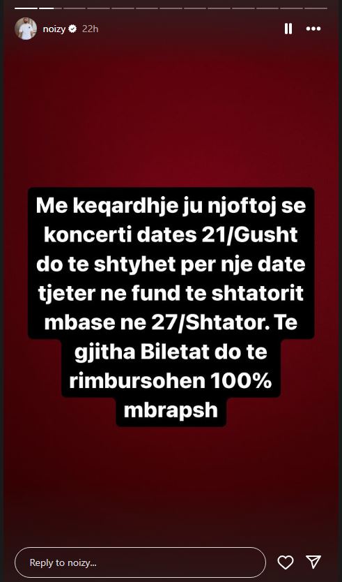 pasi u lirua nga qelia njoftoi se do te mbante koncert ne tirane noizy ben lajmerimin e rendesishem per fansat