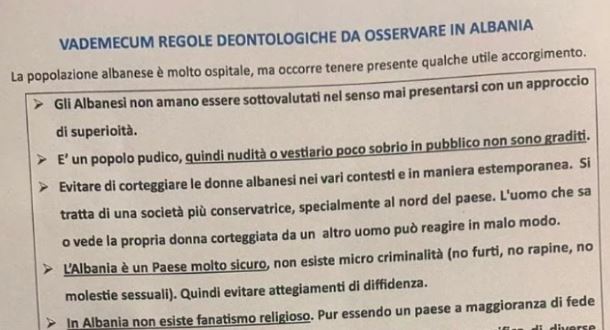 rregullorja per punonjesit nga veshja te kafja kampi i emigranteve ne gjader la repubblica kontigjenti italian me 20 gusht ne shqiperi