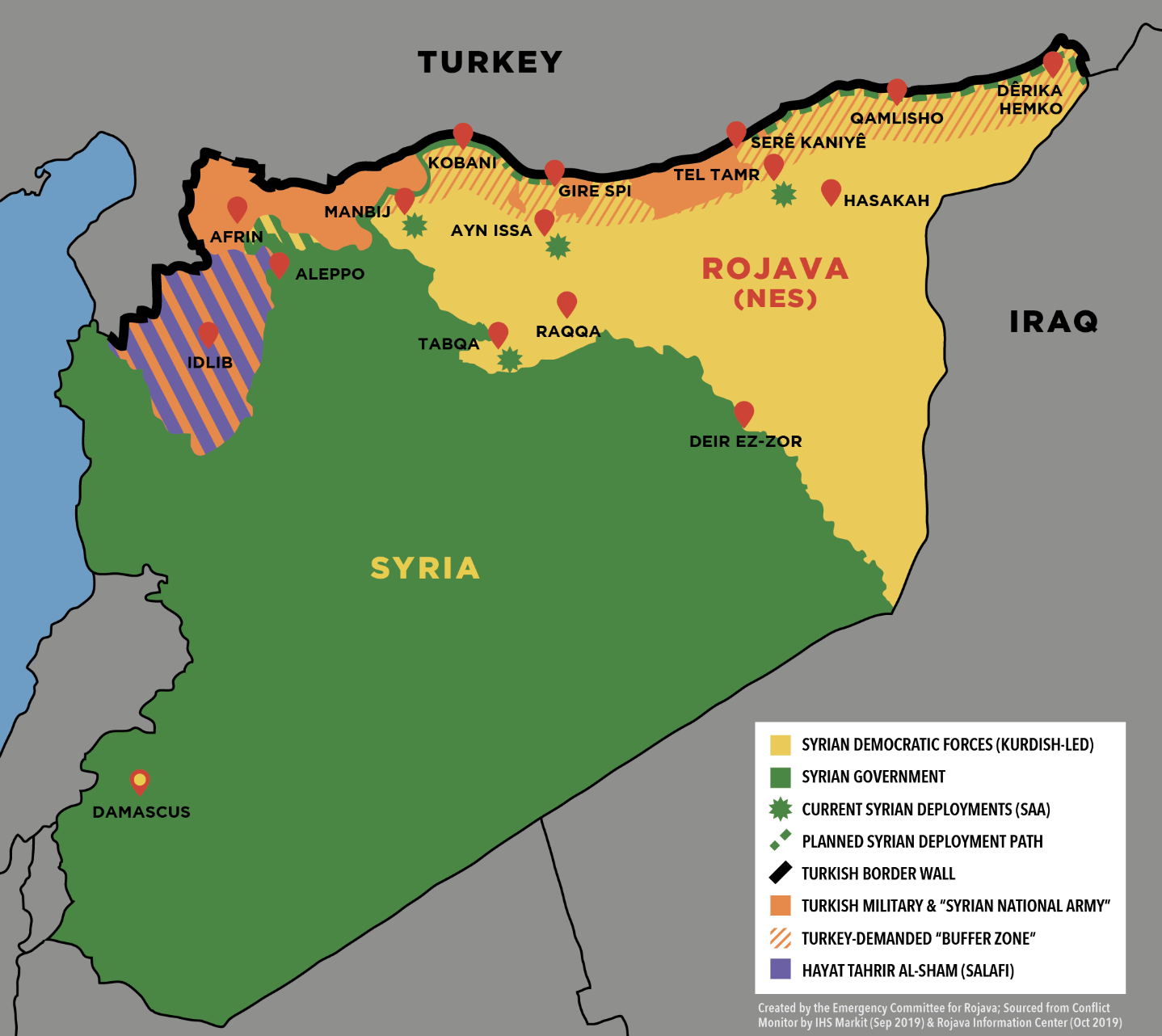 Il Rojava, Lo Stato Curdo, A Cavallo Di Siria, Iraq E Turchia (fonte Emergency Committee For Rojava)