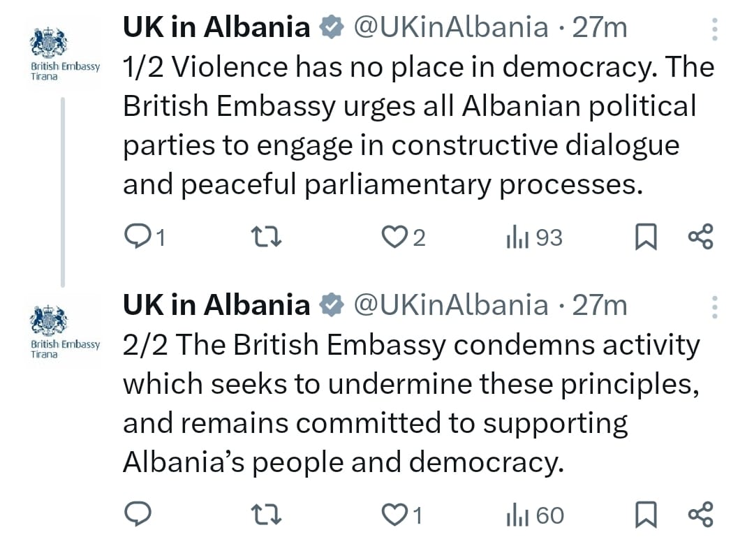 dhuna nuk ka vend ne demokraci ambasada britanike reagon pas incidenteve ne kuvend nxisim dialogun konstruktiv mes partive politike