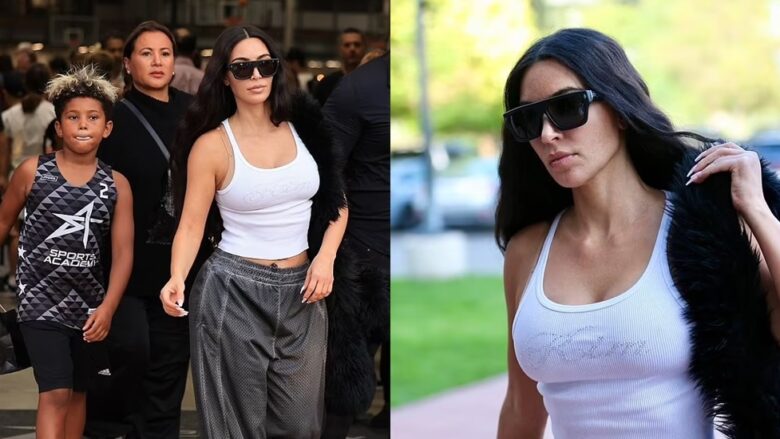 FOTO/ Kim Kardashian paraqitet sportive, teksa ndjek lojën e basketbollit të djalit të saj Saint